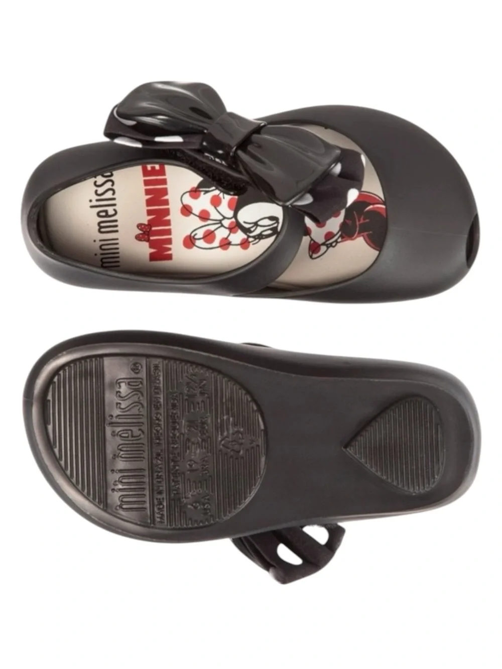 Mini Melissa 𖠌 Minnie Mouse Disney Ultra Bow Jelly Flat Shoes 𖠌 Black 𖠌 Girls 10